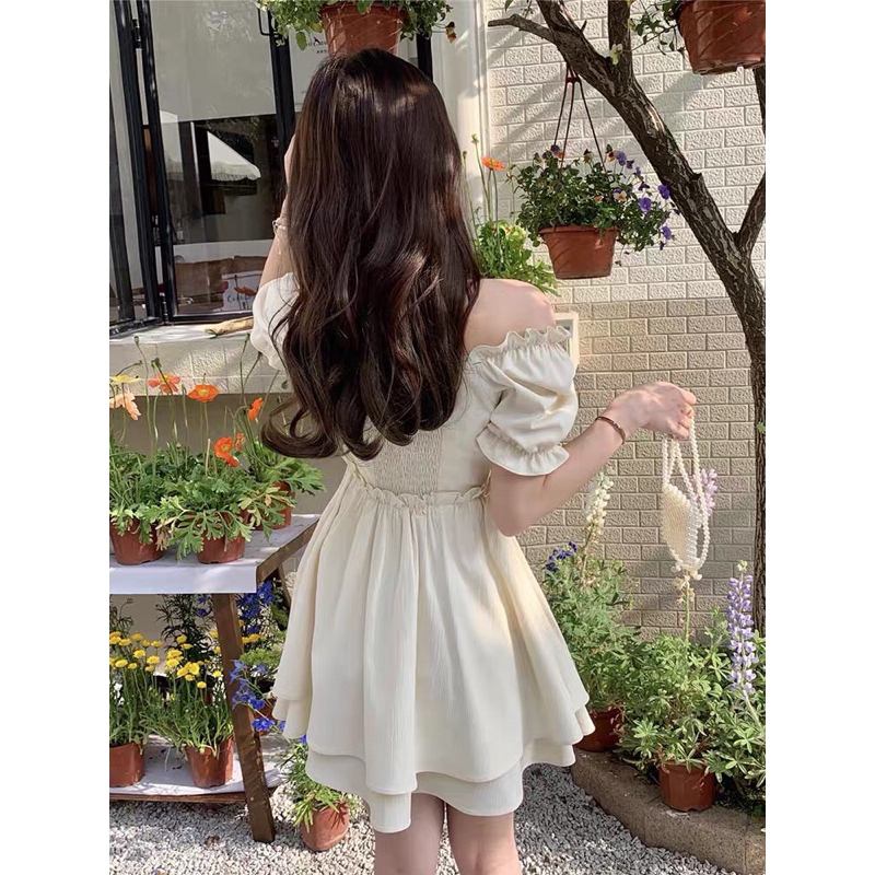 Đầm Cổ Vuông Tay Phồng Thời Trang Hàn Quốc Phong Cách Nhỏ Tươi Váy Ngắn Nữ