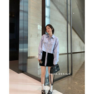 Sơ mi kẻ croptop túi hộp gava