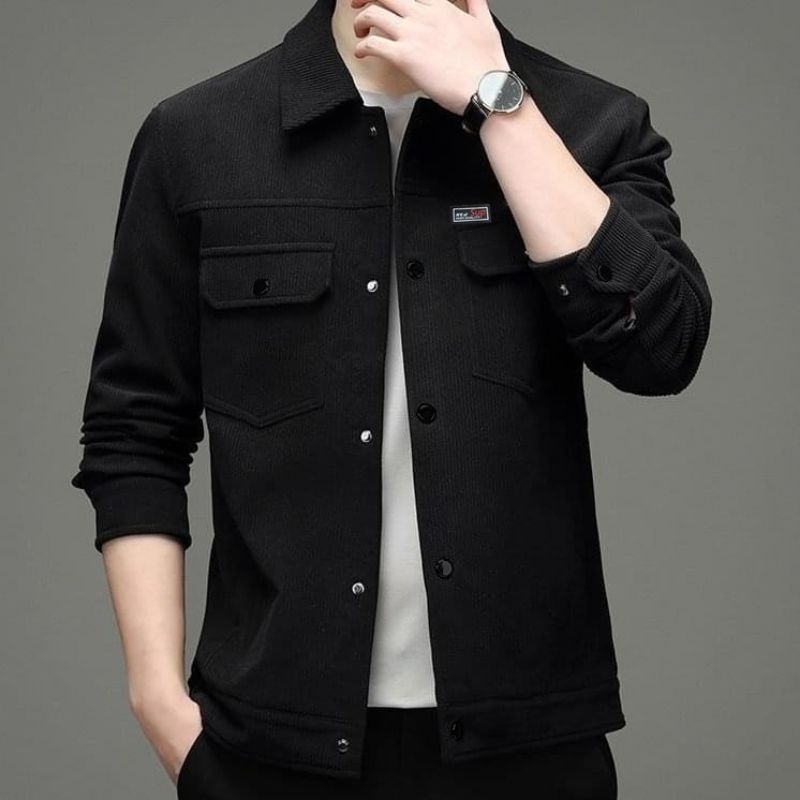Áo khoác kaki nam kiểu sơ mi túi hộp chât nhung tăm thời trang cao cấp