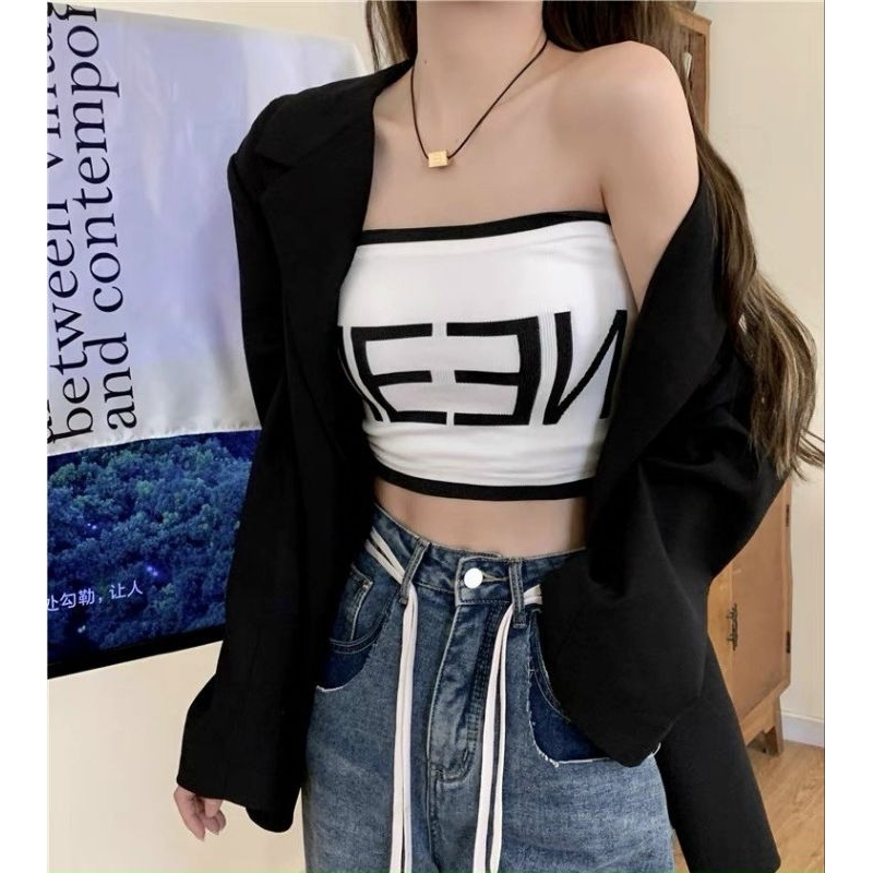 Áo Ống Croptop Viền Màu Chữ