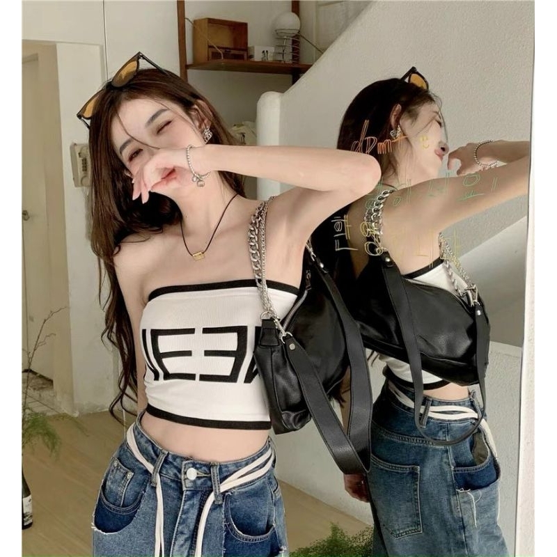Áo Ống Croptop Viền Màu Chữ