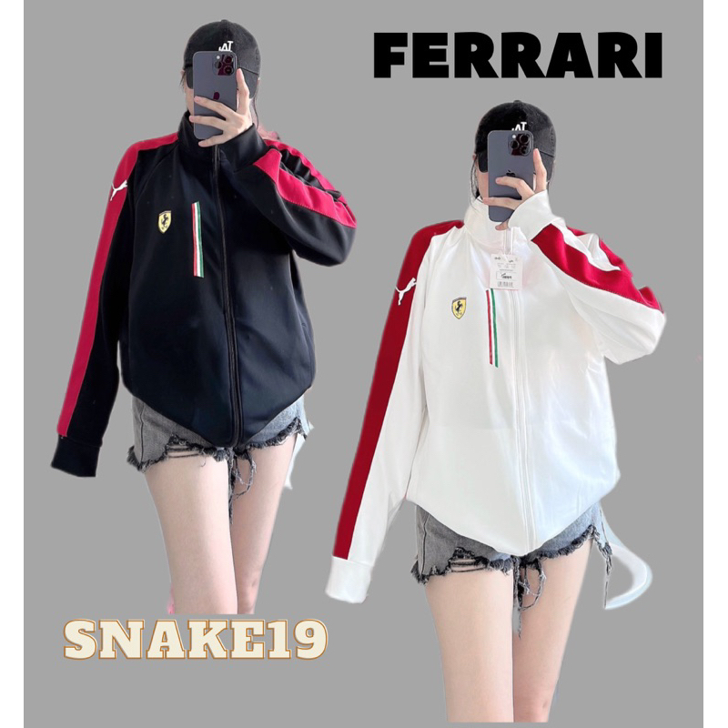 Áo khoác Umi Thể Thao Cao Cấp Unisex logo ngựa Ferrari chữ in 2 mặt tay sọc đỏ (NQ005)