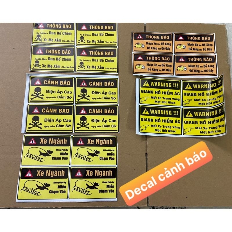 Decal Dán Tem Xe Cảnh Báo, Tem Xe Máy Cảnh Báo Chống Nước Nhiều Mẫu