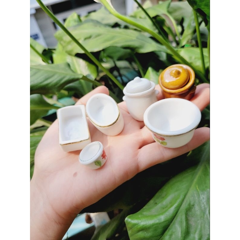 (có video) Khay/ Hủ đựng gia vị hoặc đồ ăn bằng sứ cho dollhouse , miniature