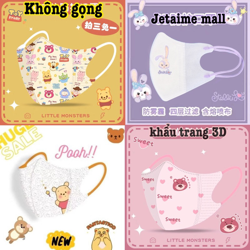 Hàng mới về 2023- KT Người lớn - 10 cái Khẩu trang 3D hình gấu losto cực đáng yêu - Khẩu trang người lớn 3 lớp mỏng 5D