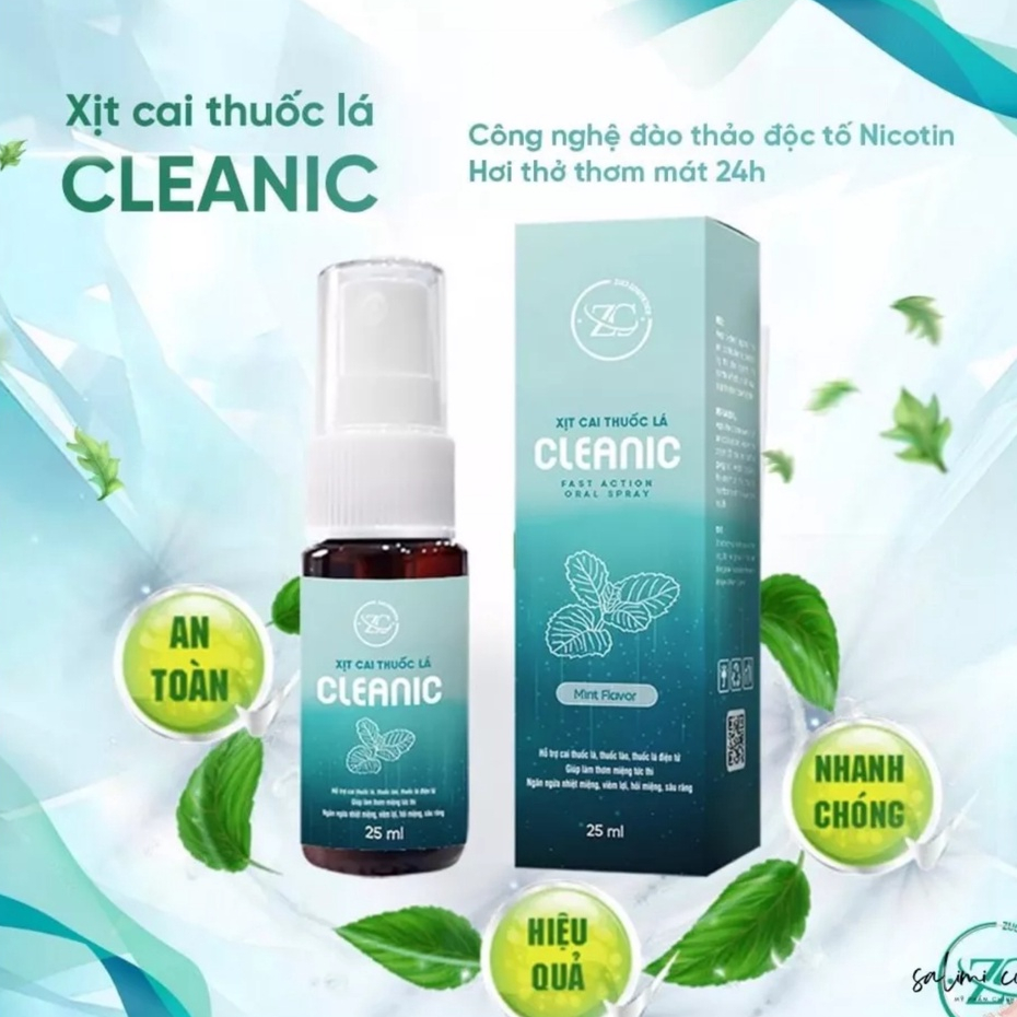 Xịt Cai Thuốc Lá Cleanic Chính Hãng,Dạng Xịt Tiện Lợi,Hương Bạc Hà Sảng Khoái,Hiệu Quả Ngay Sau 7 Ngày Sử Dụng 25ml