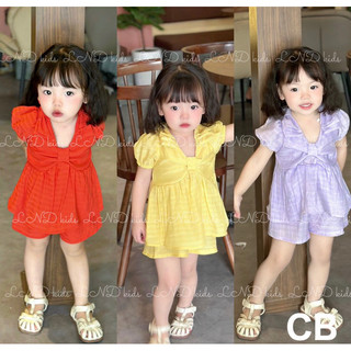 Sét bộ babydoll đũi xước ngang nơ vai xinh xắn