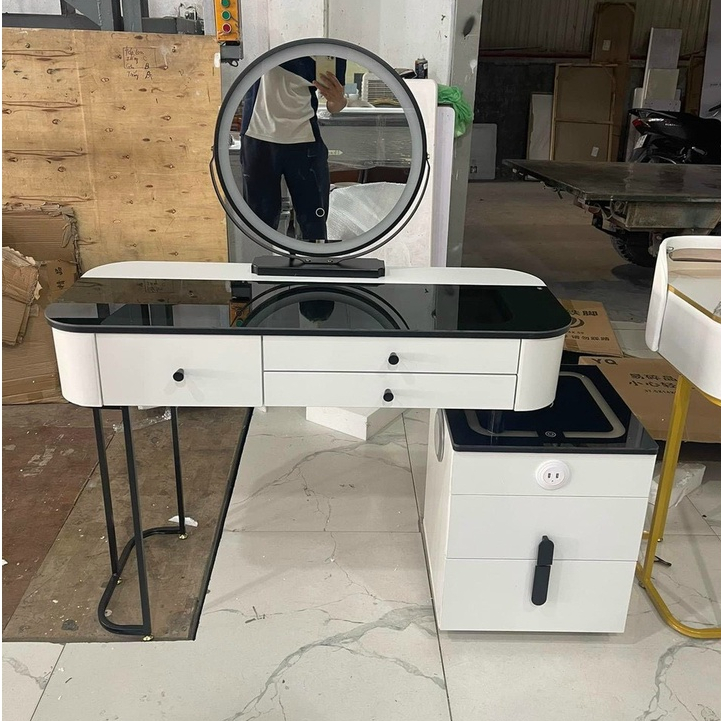 Bàn Trang Điểm Thông Minh AMYLY 2 Màu Trắng, Xám Xanh Tích Hợp Khóa Vân Tay Đèn Led Loa, Sạc không dây D100*R45*C75cm | BigBuy360 - bigbuy360.vn