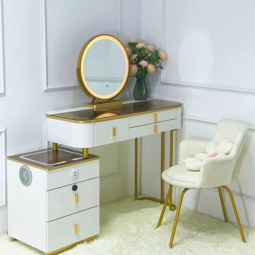 Bàn Trang Điểm Thông Minh AMYLY 2 Màu Trắng, Xám Xanh Tích Hợp Khóa Vân Tay Đèn Led Loa, Sạc không dây D100*R45*C75cm | BigBuy360 - bigbuy360.vn