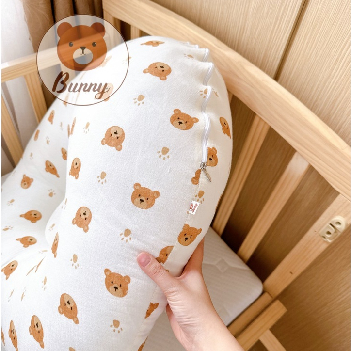 Gối Chống Trào Ngược Kidworlds Bunny Đệm Chống Trào Ngược Xô Muslin organic Cho Bé Sơ Sinh