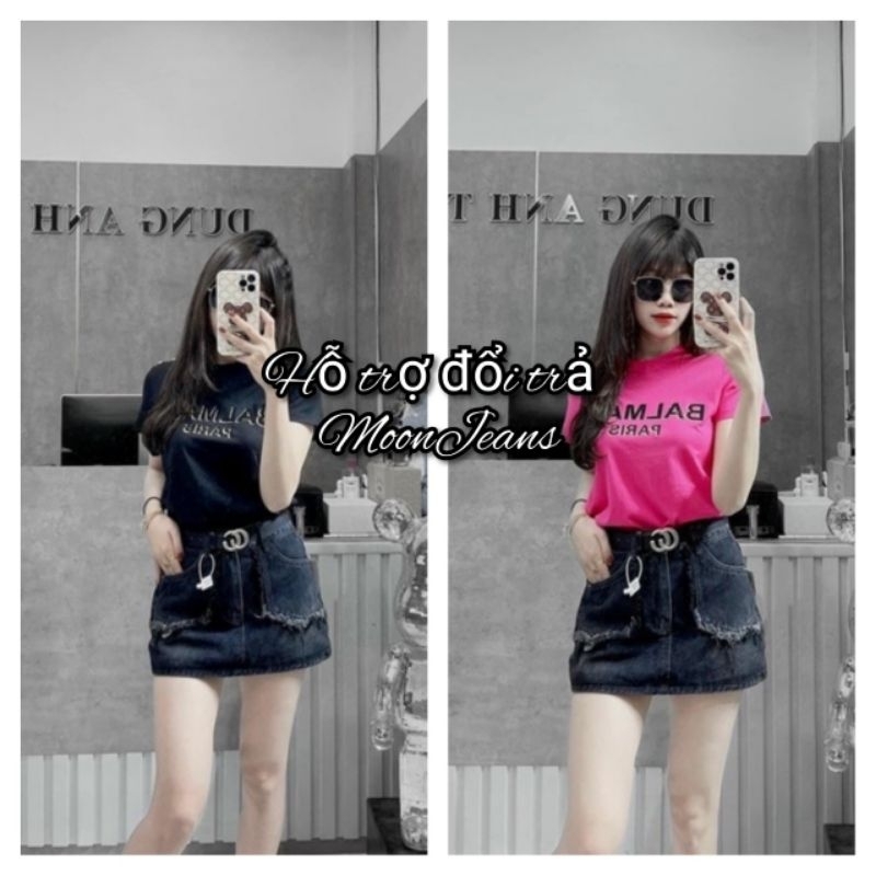 Chân váy jean túi nhọn tua viền, Chân váy ngắn chữ A có lót trong siêu xinh | BigBuy360 - bigbuy360.vn