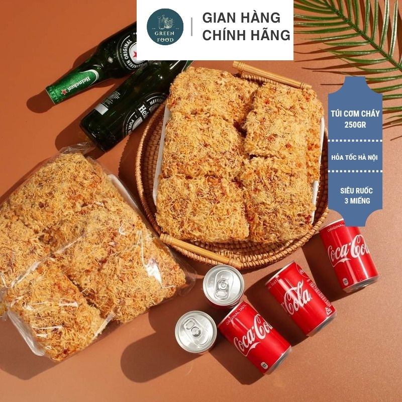Khay cơm cháy chà bông Sài gòn 3 miếng trọng lượng 200gr đến 230gr cay nhẹ siêu ruốc giòn rụm
