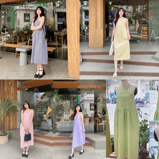 váy kẻ caro cổ vạt chéo(V11)