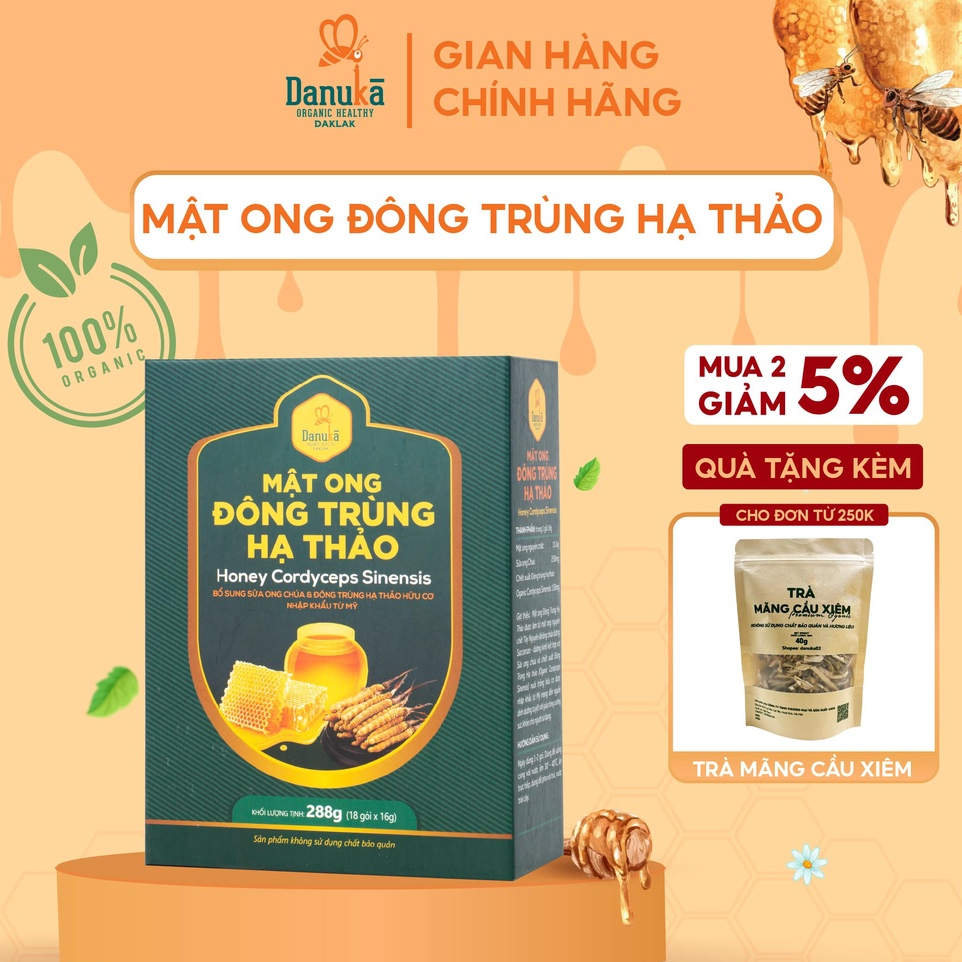 Mật Ong Nguyên Chất Đông Trùng Hạ Thảo Danuka Gói Nhỏ Tiện Dụng Hàm Lượng 288g/Hộp 18 Gói Chính Hãng