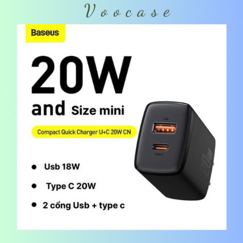 Củ Sạc Nhanh 2 cổng Baseus Type 20w USB 18W