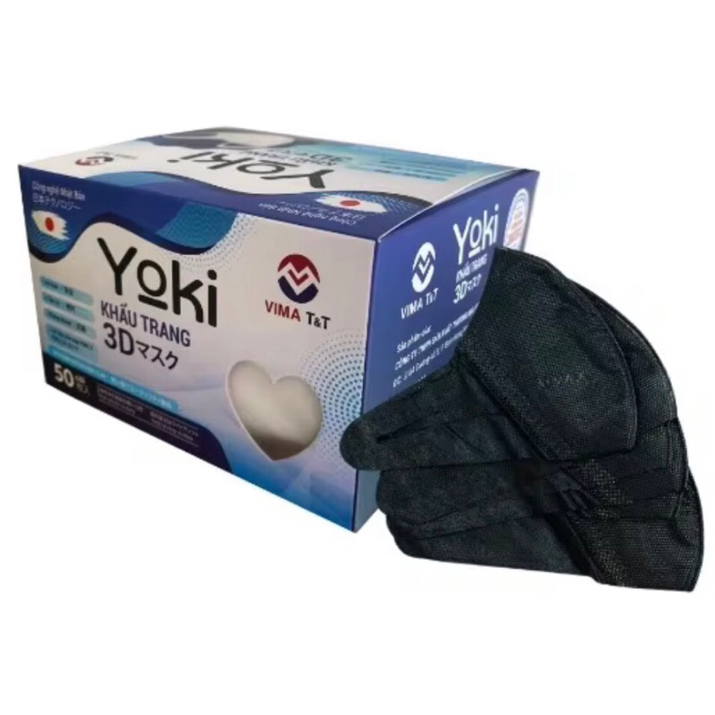 [Màu Đen] Khẩu trang 3D Yoki Mask Hộp 50 cái kháng khuẩn công nghệ nhật bản hàng chính hãng công ty
