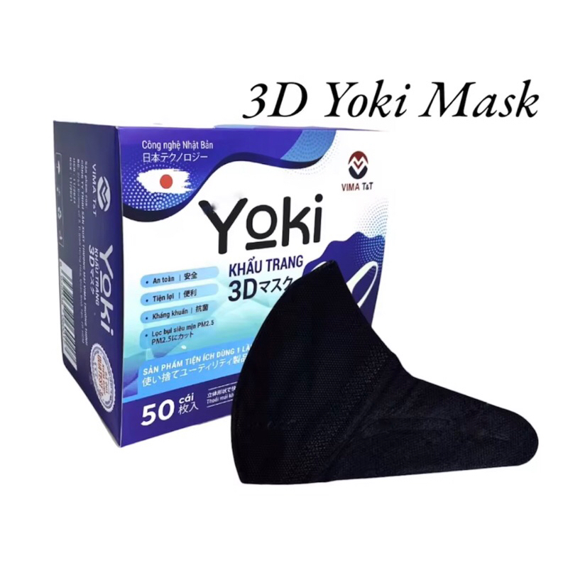 [Màu Đen] Khẩu trang 3D Yoki Mask Hộp 50 cái kháng khuẩn công nghệ nhật bản hàng chính hãng công ty