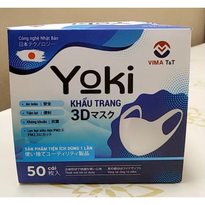 [Màu Đen] Khẩu trang 3D Yoki Mask Hộp 50 cái kháng khuẩn công nghệ nhật bản hàng chính hãng công ty