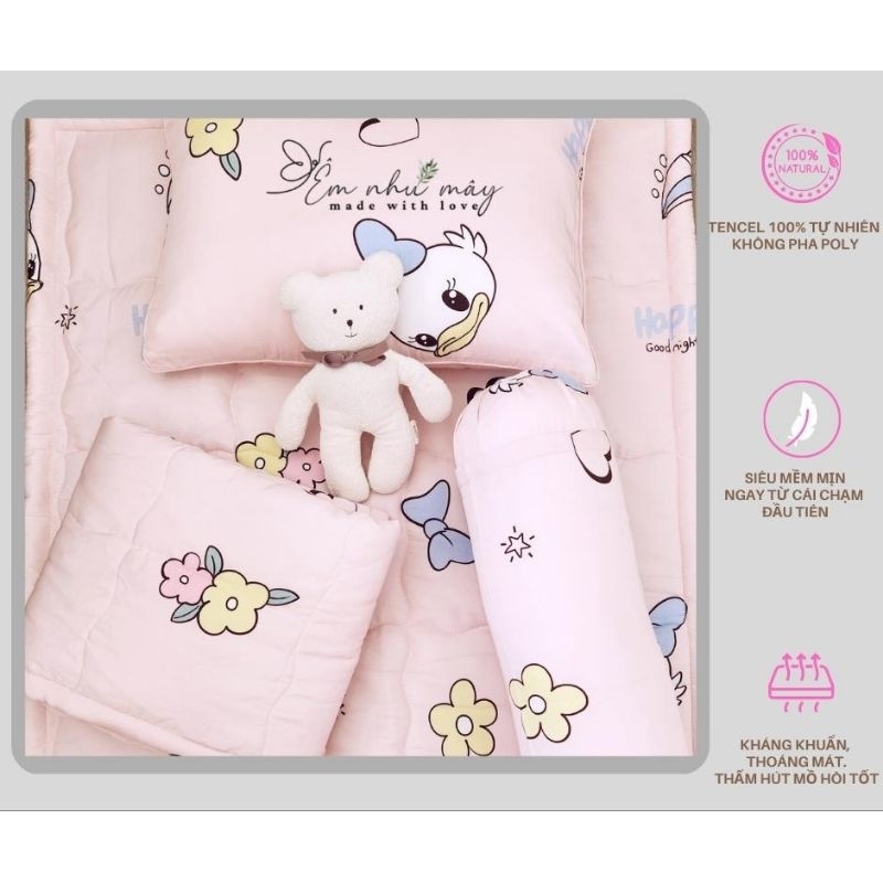 Set BỘ GỐI + MỀN cho bé đi học vải Tencel 40s 100% thiên nhiên không pha poly cực kì mềm mịn mát
