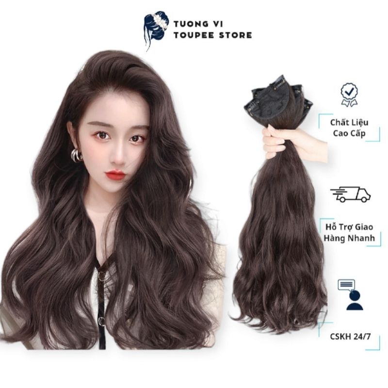 (Loại Dày 200gr) Set Tóc Giả 3 Dải Kẹp Xoăn Dợn Sóng Cao Cấp, Làm Dày Tóc Tự Nhiên Mềm Đẹp