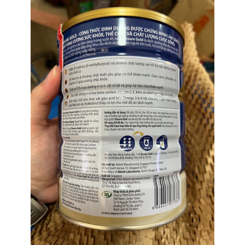 Sữa Bột Ensure Gold HMB 850g - Hương Vani - Date Mới Nhất