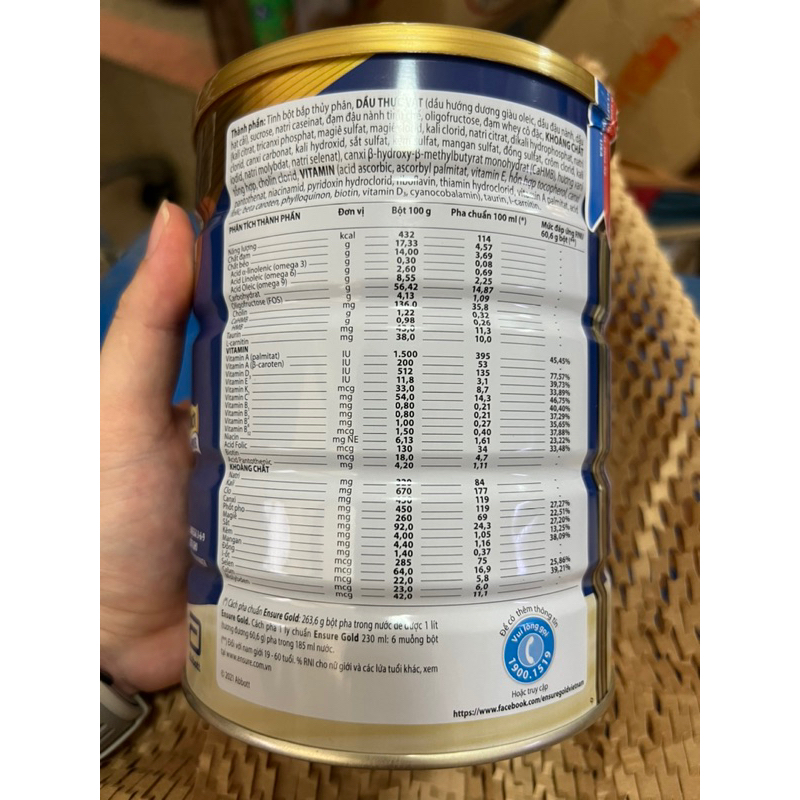 Sữa Bột Ensure Gold HMB 850g - Hương Vani - Date Mới Nhất