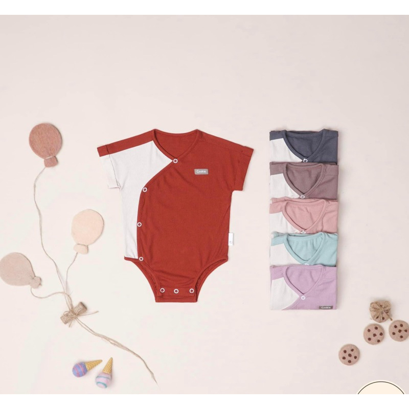 Body suit cộc tay lật gấu cookie thun tăm mùa hè cho bé trai bé gái