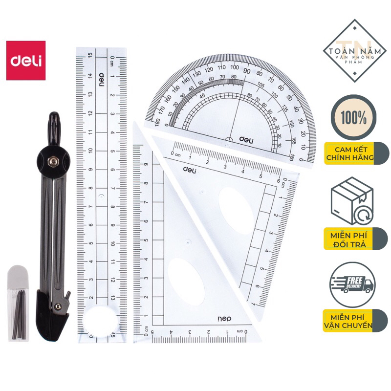 Bộ Dụng cụ học sinh eke và compa Deli 9609