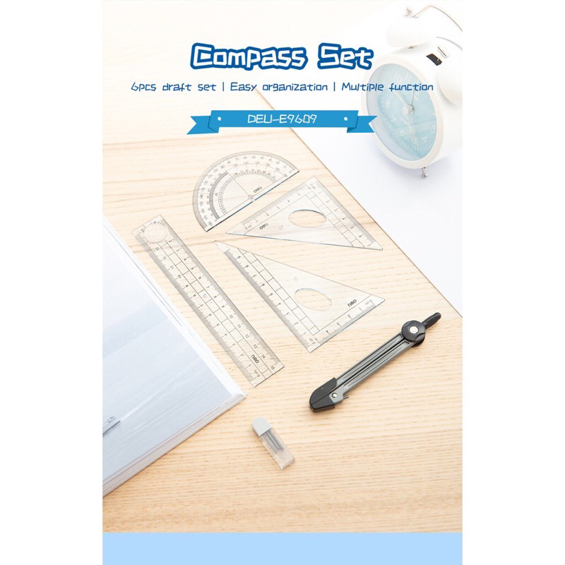 Bộ Dụng cụ học sinh eke và compa Deli 9609