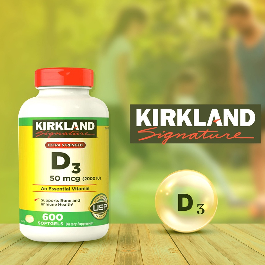 Viên uống vitamin d3 2000IU kirkland - vitamin mặt trời 600 viên tăng hấp thu canxi hỗ trợ xương khớp và sức đề kháng