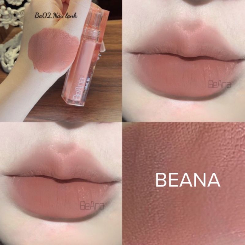 Son kem lì  cao cấp Beana vellvetlips màu Nâu tây BA02  tone tây sang chảnh