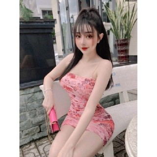 ⛈⛈⛈￼Đầm hoa nhúng loang chất liệu thun lưới⛈⛈⛈