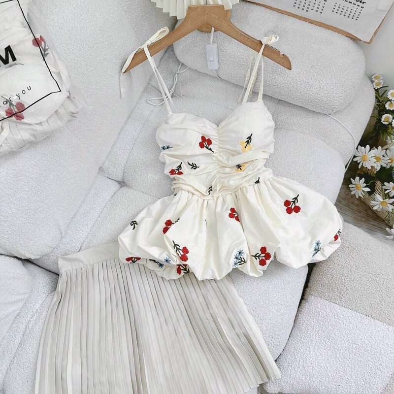 Áo kiểu hai dây tiểu thư - Có ẢNH THẬT chất xốp mát có chun lưng ôm dáng A93