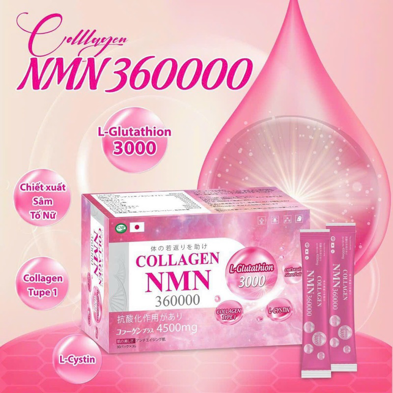 Collagen NMN 360000 GIÚP TRẺ HÓA DA, CHỐNG LÃO HOÁ nguyên liệu từ Nhật Bản chính hãng 100%