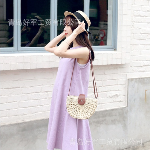 Túi cói đeo chéo bán nguyệt
