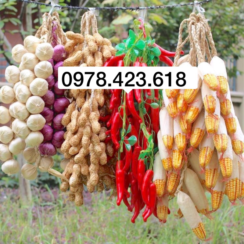 Trái cây, củ quả giả - dây hành, tỏi, ớt, táo, lê, chuối, đào, cam giả trang trí hội chợ, quán ăn, nhà hàng, mầm non