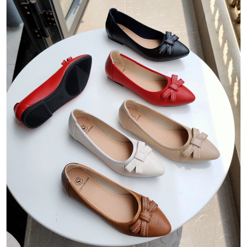 Giày bệt da bò nơ thêu