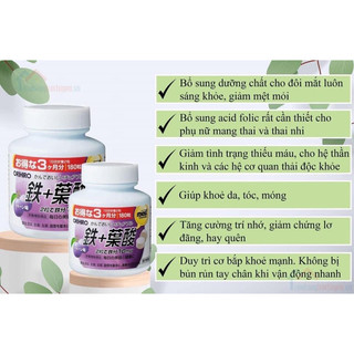 Viên Uống Bổ Sung Sắt Axit Folic Orihiro 360 Viên Nhật Bản