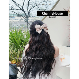 Channyhouse_Kẹp tóc nơ bấm tweed mix charm tròn cao cấp