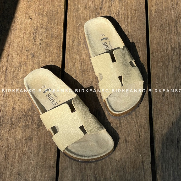 - DÉP CHỮ H DA BÒ THẬT MÀU - BEIGE UNISEX