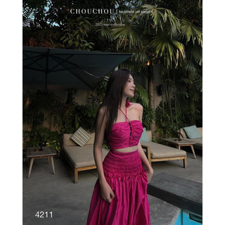 Set áo ống bông hoa chân váy maxi