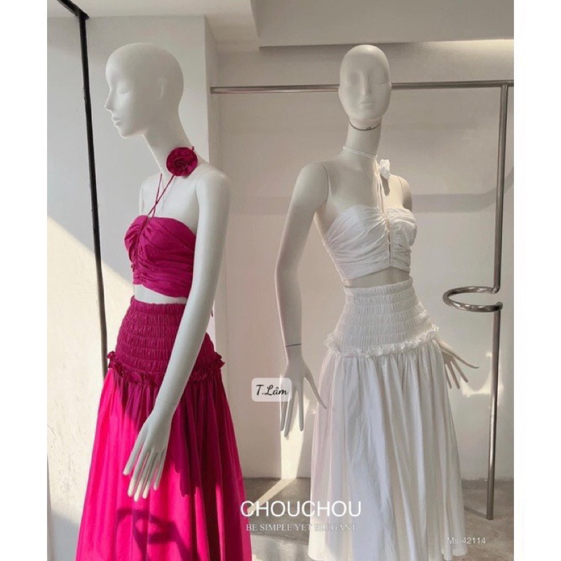 Set áo ống bông hoa chân váy maxi