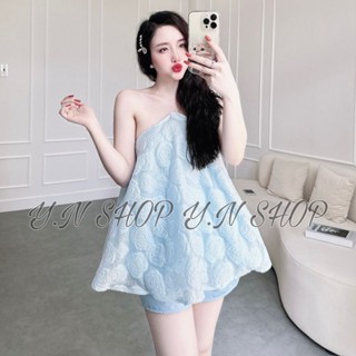 Set Áo Yếm Babydoll Dáng Xoè Chất Tơ Hoa Organza Kèm Quần Short Tapta