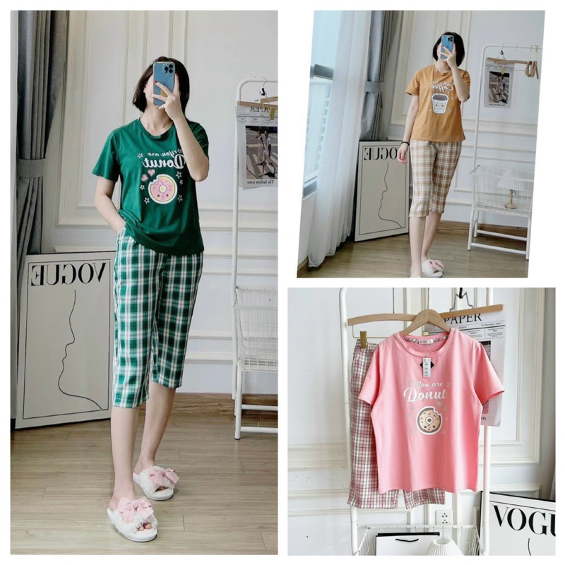 Set bộ cotton mix quần kẻ