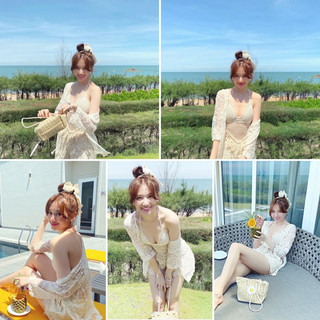 Bikini store: set bikini len móc đi biển (áo lưới riêng)