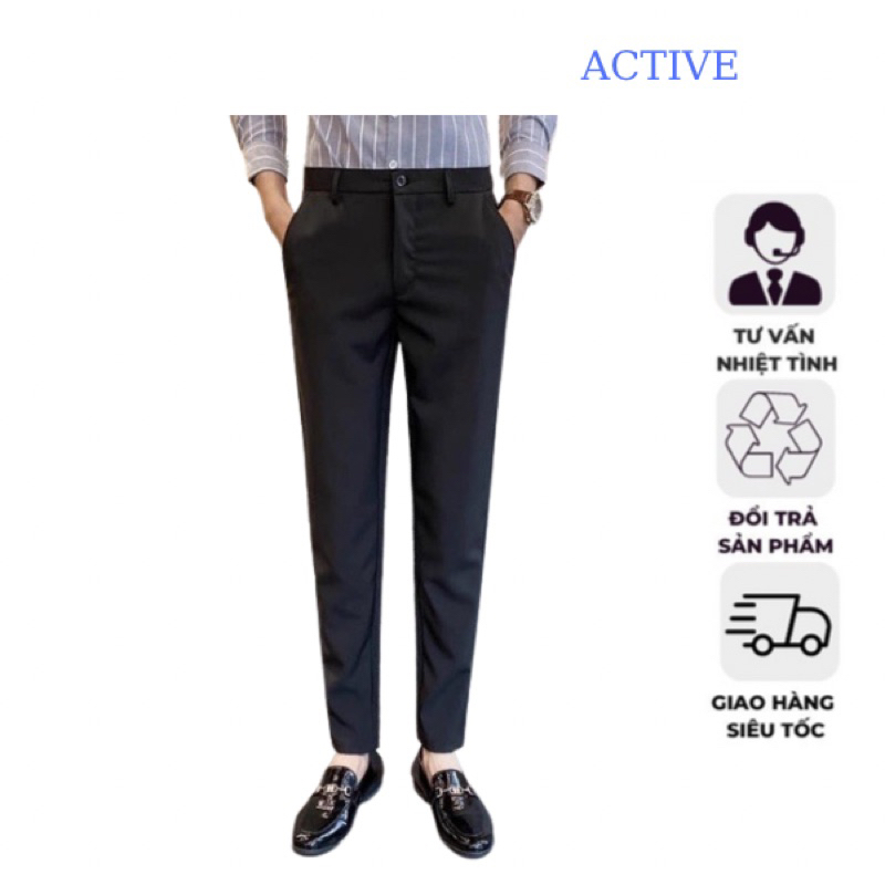 Quần Tây Nam cao cấp Hàn Quốc ống côn chất vải lanh co giãn dày dặn, form Slimfit