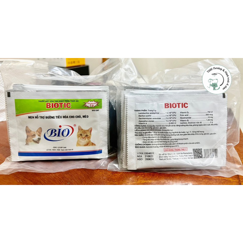 Hoả tốc MEN TIÊU HÓA CHO CHÓ MÈO BIOTIC- gói 5g- HSD: 2024