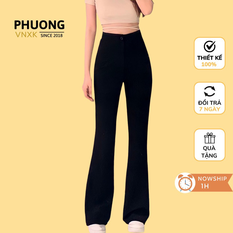 Quần ống loe cạp cúc PHUONGG lưng cao, vải trượt Thái cao cấp đủ size mặc đi làm đi học