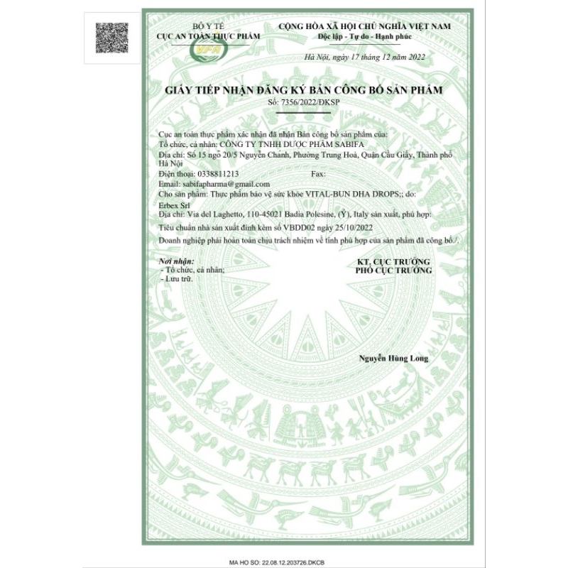 VITAL-BUN DHA DROPS bổ sung DHA từ Dầu gan cá