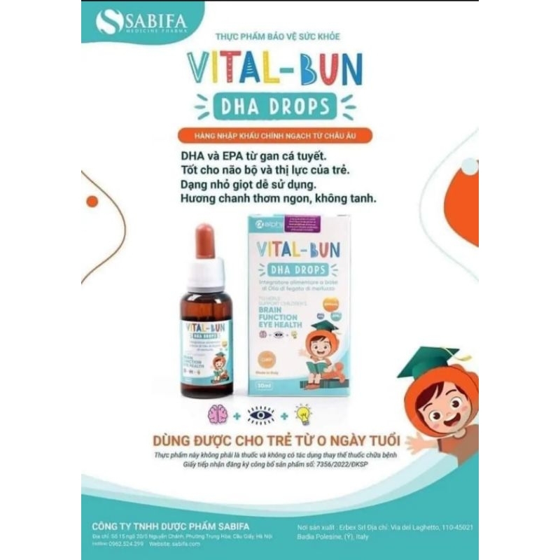 VITAL-BUN DHA DROPS bổ sung DHA từ Dầu gan cá